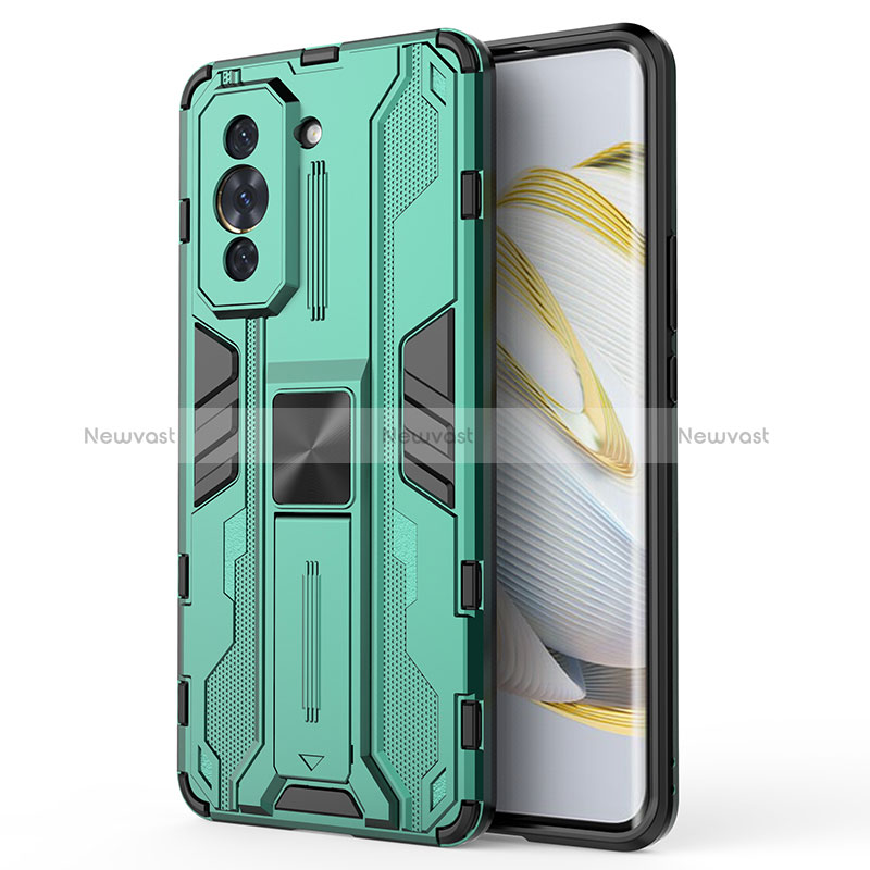 Silicone Matte Finish and Plastic Back Cover Case with Magnetic Stand KC1 for Huawei Nova 10 Pro