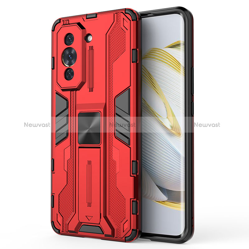 Silicone Matte Finish and Plastic Back Cover Case with Magnetic Stand KC1 for Huawei Nova 10 Pro