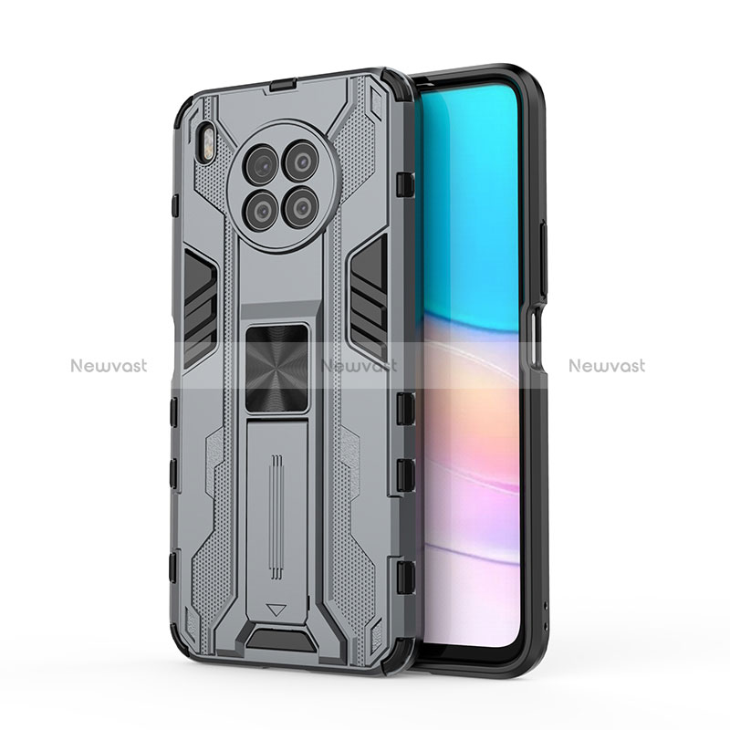 Silicone Matte Finish and Plastic Back Cover Case with Magnetic Stand KC1 for Huawei Nova 8i Gray