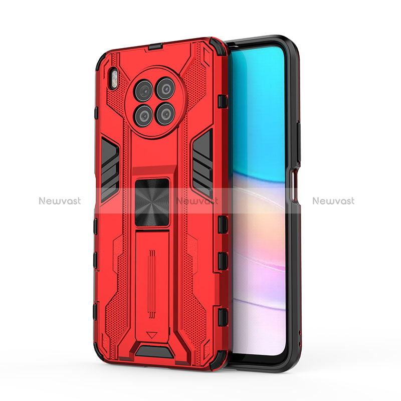 Silicone Matte Finish and Plastic Back Cover Case with Magnetic Stand KC1 for Huawei Nova 8i Red