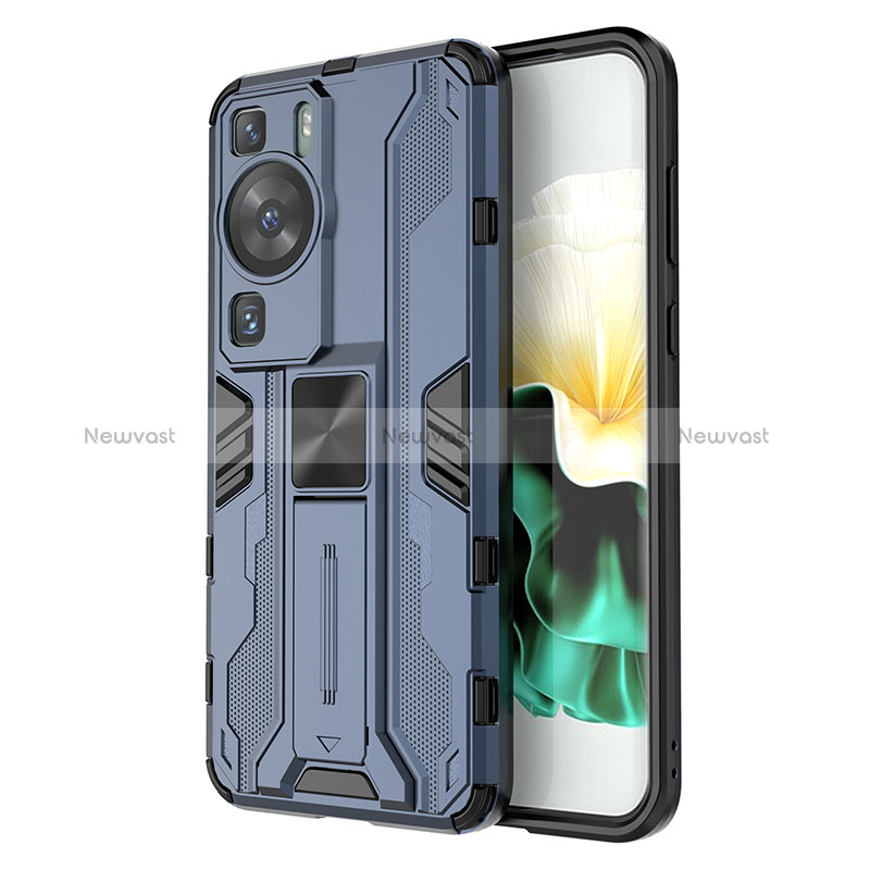 Silicone Matte Finish and Plastic Back Cover Case with Magnetic Stand KC1 for Huawei P60