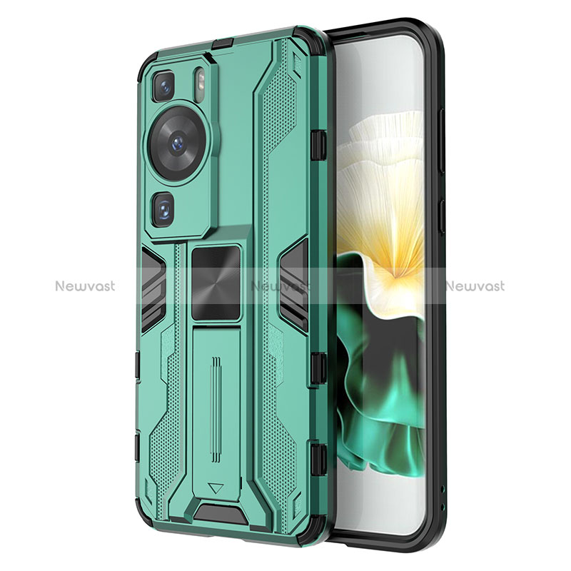 Silicone Matte Finish and Plastic Back Cover Case with Magnetic Stand KC1 for Huawei P60