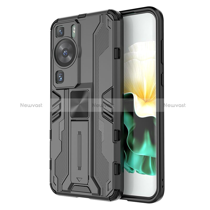 Silicone Matte Finish and Plastic Back Cover Case with Magnetic Stand KC1 for Huawei P60