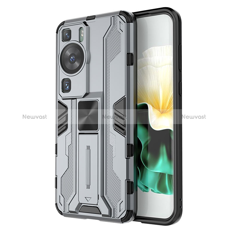 Silicone Matte Finish and Plastic Back Cover Case with Magnetic Stand KC1 for Huawei P60 Pro