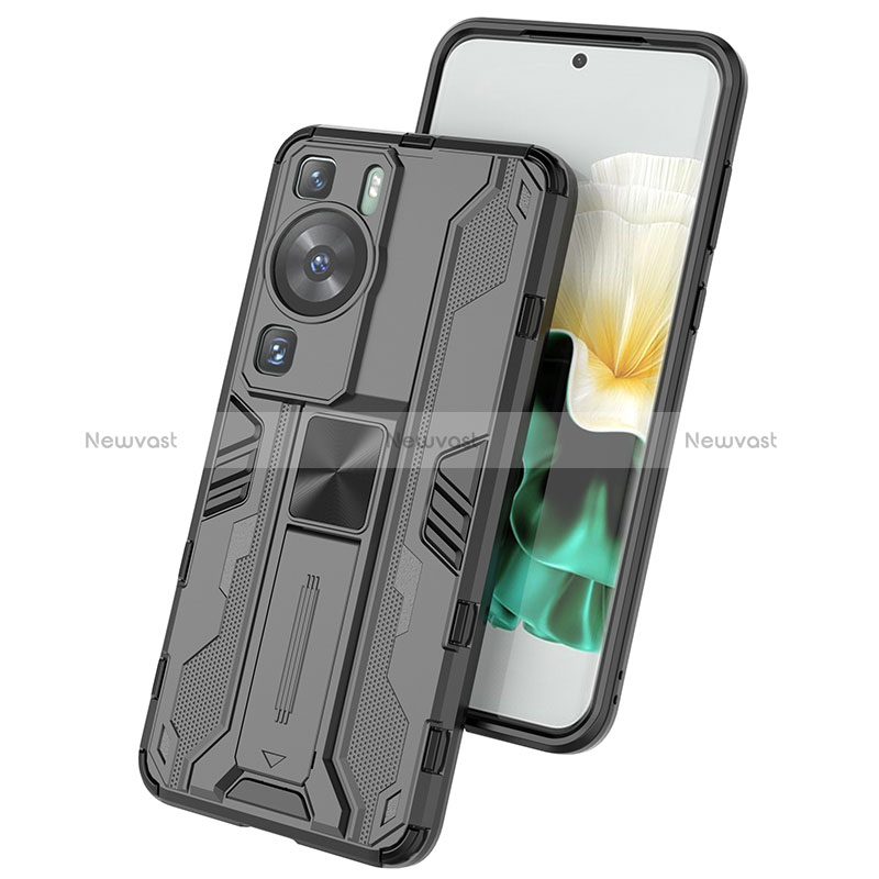 Silicone Matte Finish and Plastic Back Cover Case with Magnetic Stand KC1 for Huawei P60 Pro