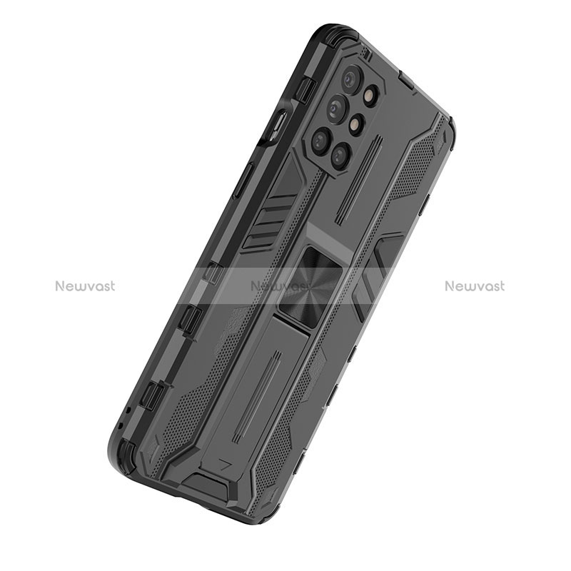 Silicone Matte Finish and Plastic Back Cover Case with Magnetic Stand KC1 for OnePlus 9R 5G