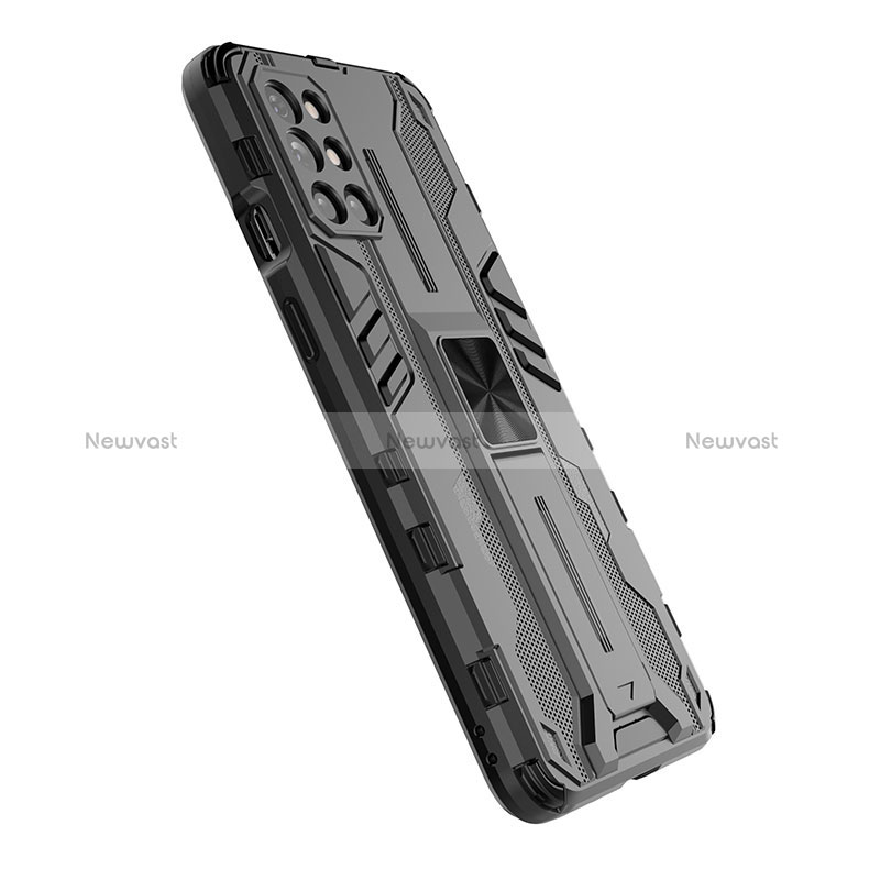 Silicone Matte Finish and Plastic Back Cover Case with Magnetic Stand KC1 for OnePlus 9R 5G