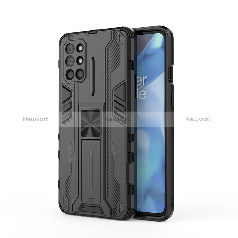 Silicone Matte Finish and Plastic Back Cover Case with Magnetic Stand KC1 for OnePlus 9R 5G