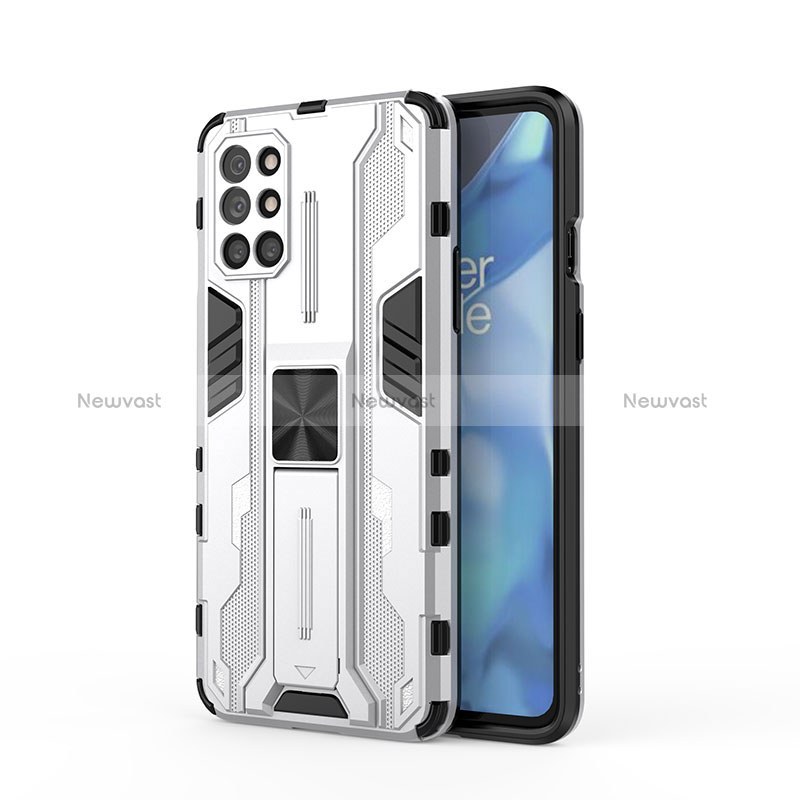 Silicone Matte Finish and Plastic Back Cover Case with Magnetic Stand KC1 for OnePlus 9R 5G