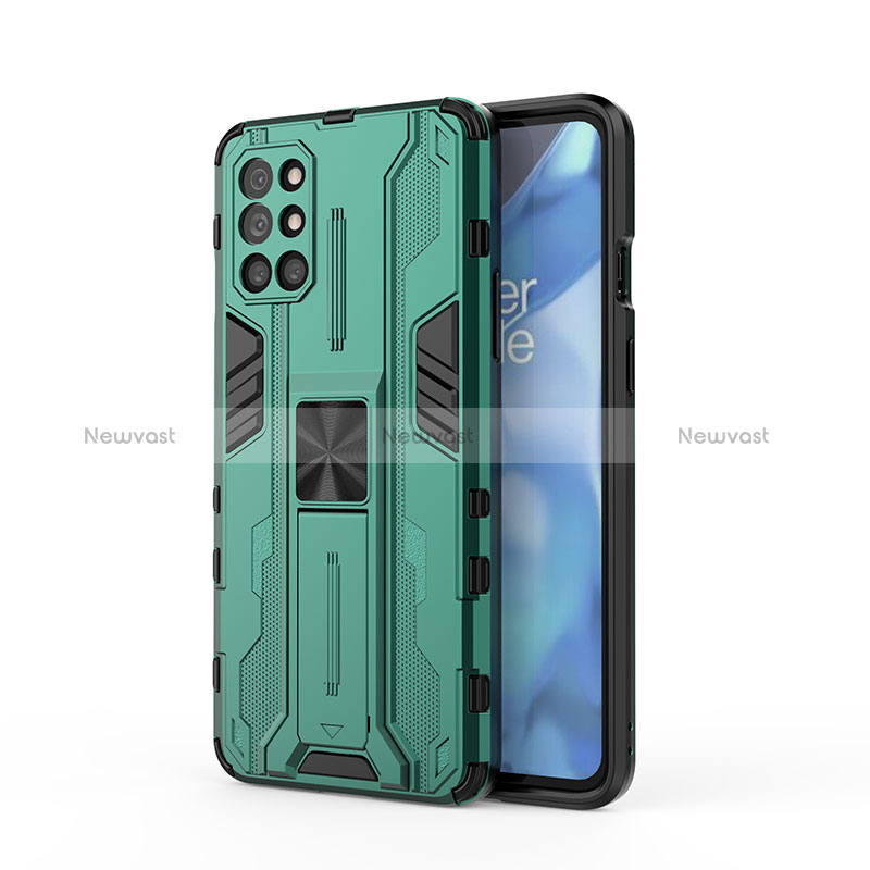 Silicone Matte Finish and Plastic Back Cover Case with Magnetic Stand KC1 for OnePlus 9R 5G