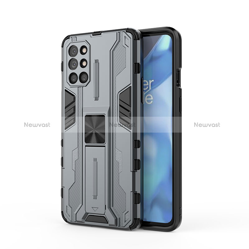 Silicone Matte Finish and Plastic Back Cover Case with Magnetic Stand KC1 for OnePlus 9R 5G