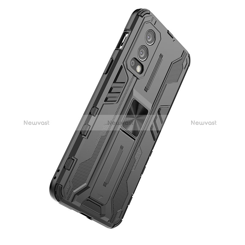 Silicone Matte Finish and Plastic Back Cover Case with Magnetic Stand KC1 for OnePlus Nord 2 5G