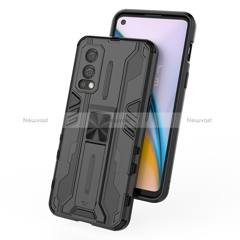 Silicone Matte Finish and Plastic Back Cover Case with Magnetic Stand KC1 for OnePlus Nord 2 5G