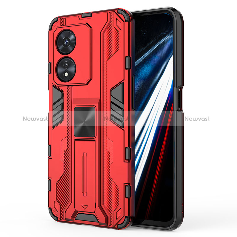 Silicone Matte Finish and Plastic Back Cover Case with Magnetic Stand KC1 for Oppo A78 4G