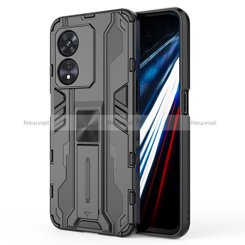 Silicone Matte Finish and Plastic Back Cover Case with Magnetic Stand KC1 for Oppo A78 4G Black