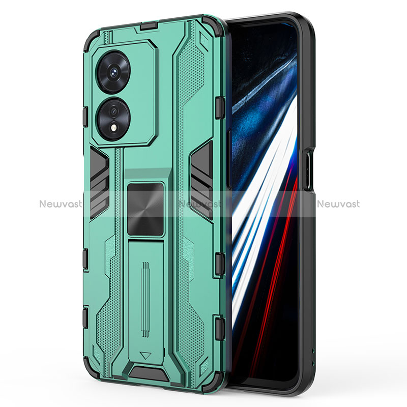 Silicone Matte Finish and Plastic Back Cover Case with Magnetic Stand KC1 for Oppo A78 4G Green