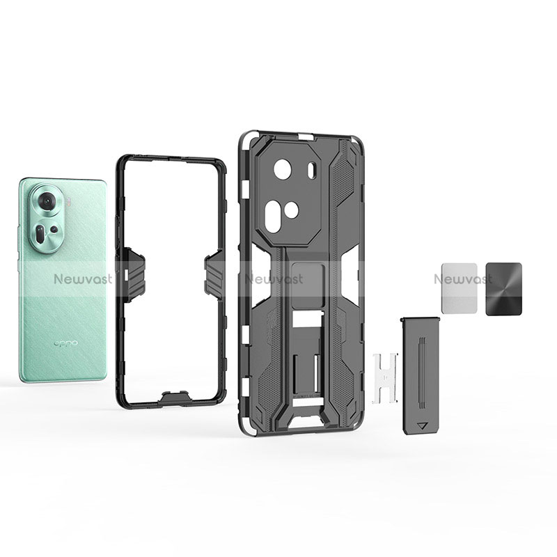 Silicone Matte Finish and Plastic Back Cover Case with Magnetic Stand KC1 for Oppo Reno11 5G