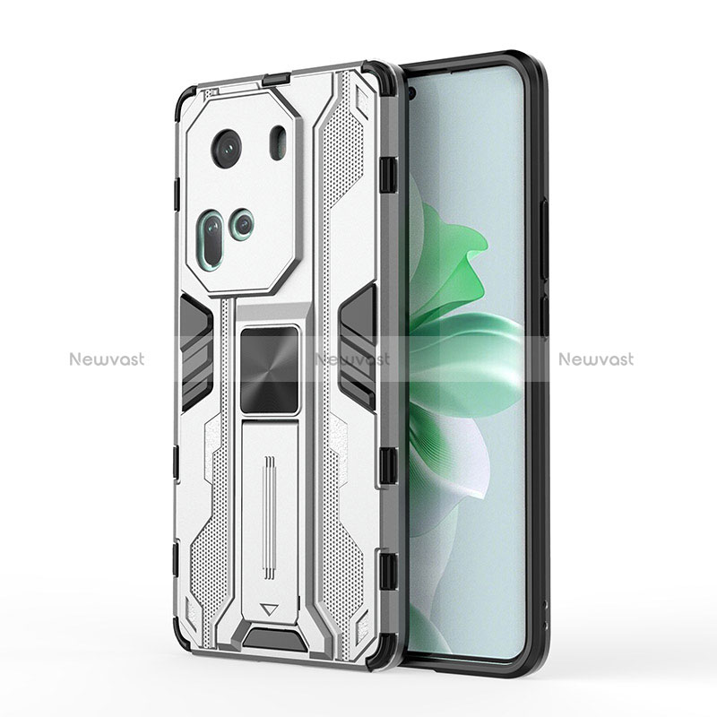 Silicone Matte Finish and Plastic Back Cover Case with Magnetic Stand KC1 for Oppo Reno11 5G