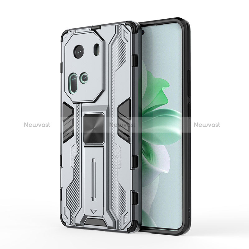 Silicone Matte Finish and Plastic Back Cover Case with Magnetic Stand KC1 for Oppo Reno11 5G