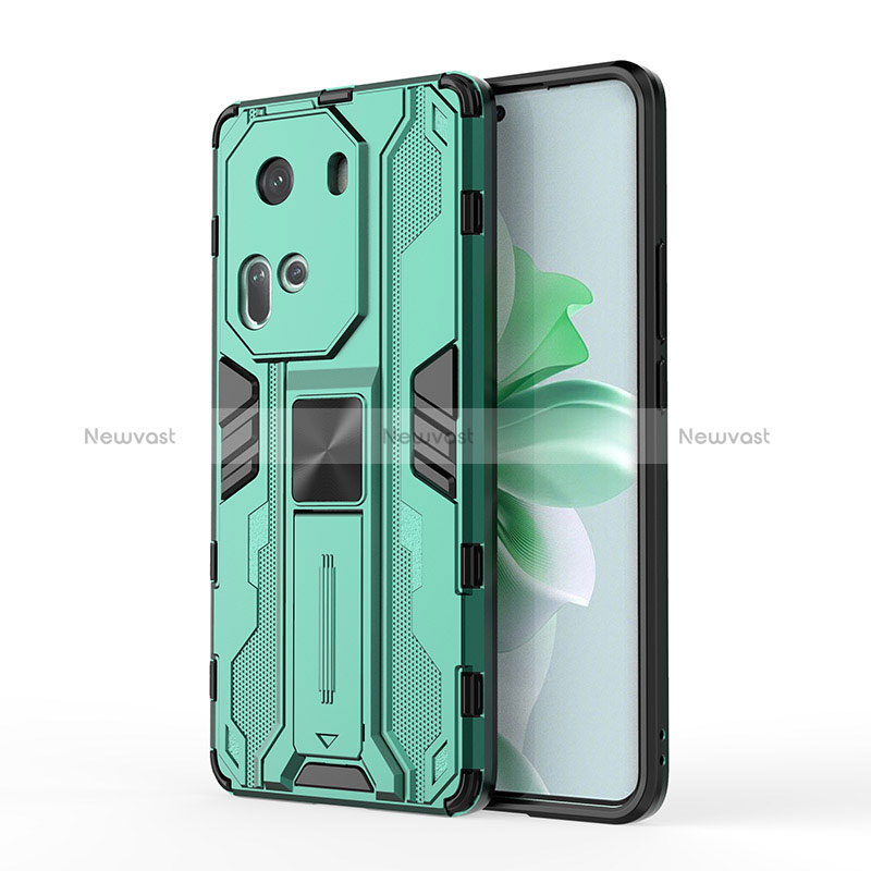 Silicone Matte Finish and Plastic Back Cover Case with Magnetic Stand KC1 for Oppo Reno11 5G Green