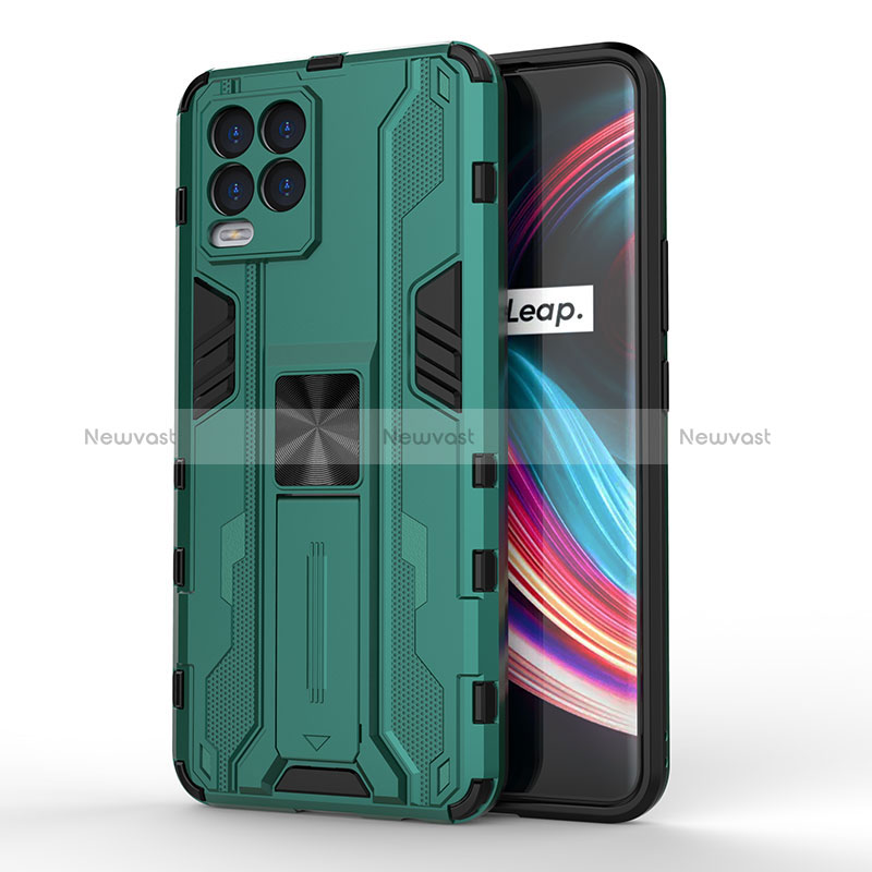 Silicone Matte Finish and Plastic Back Cover Case with Magnetic Stand KC1 for Realme 8 4G Green