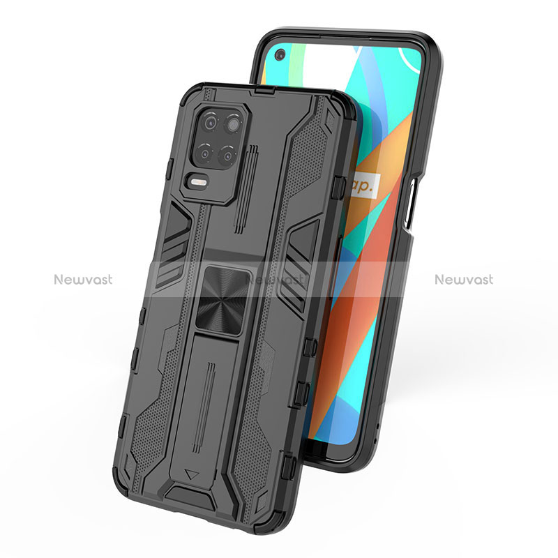 Silicone Matte Finish and Plastic Back Cover Case with Magnetic Stand KC1 for Realme 8 5G