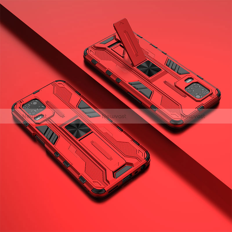 Silicone Matte Finish and Plastic Back Cover Case with Magnetic Stand KC1 for Realme 8s 5G Red