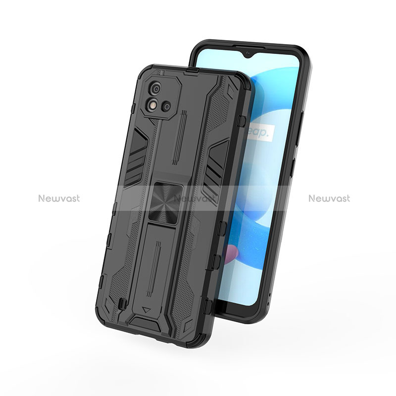 Silicone Matte Finish and Plastic Back Cover Case with Magnetic Stand KC1 for Realme C11 (2021)