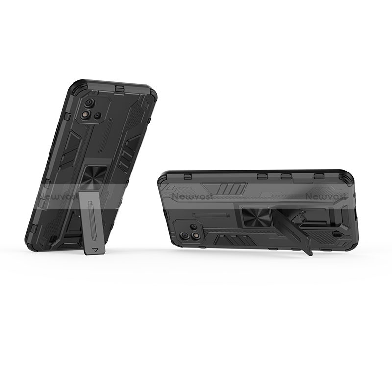 Silicone Matte Finish and Plastic Back Cover Case with Magnetic Stand KC1 for Realme C11 (2021)