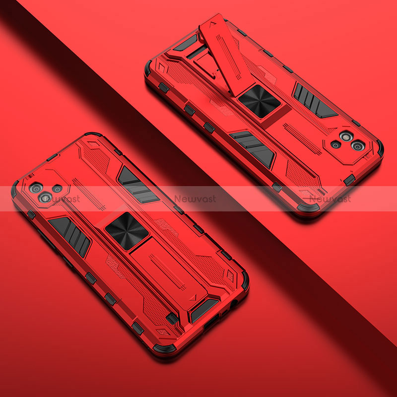 Silicone Matte Finish and Plastic Back Cover Case with Magnetic Stand KC1 for Realme C11 (2021) Red