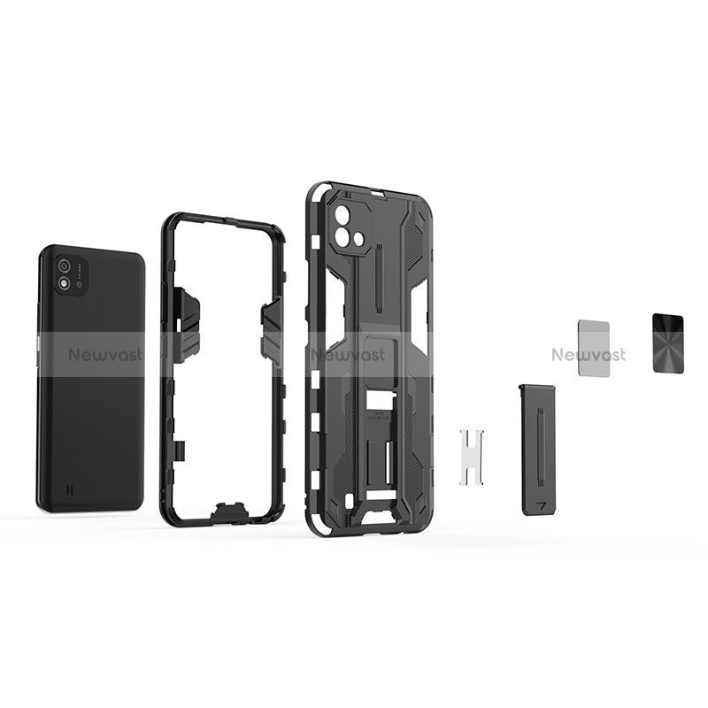 Silicone Matte Finish and Plastic Back Cover Case with Magnetic Stand KC1 for Realme C20A