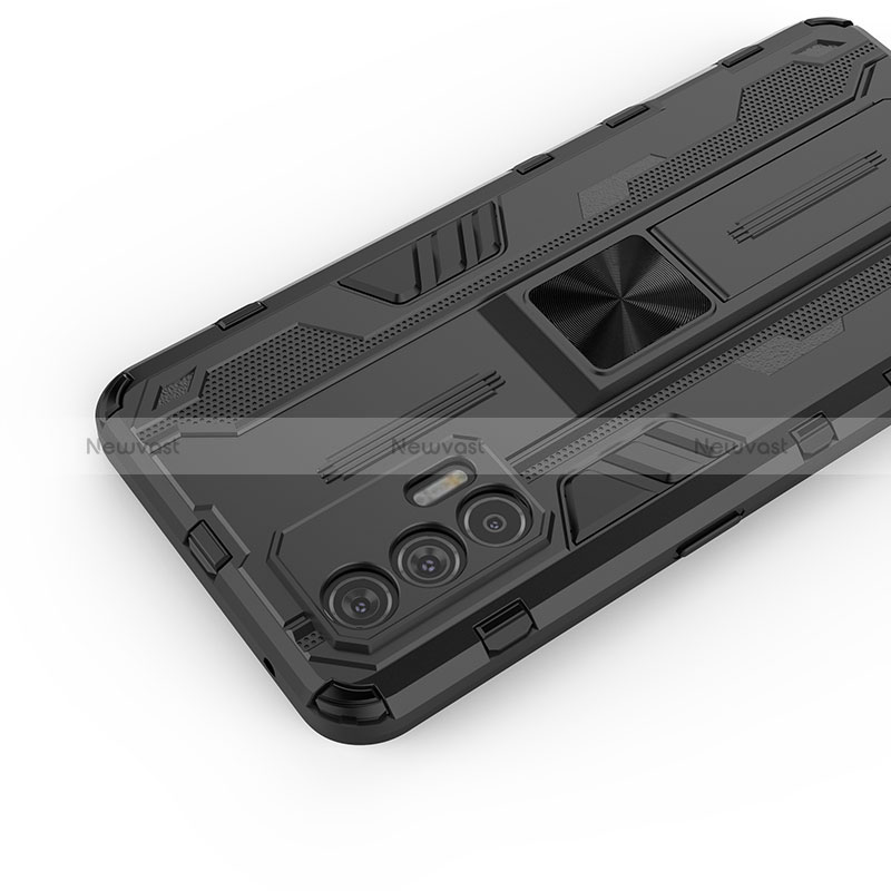 Silicone Matte Finish and Plastic Back Cover Case with Magnetic Stand KC1 for Realme GT 5G