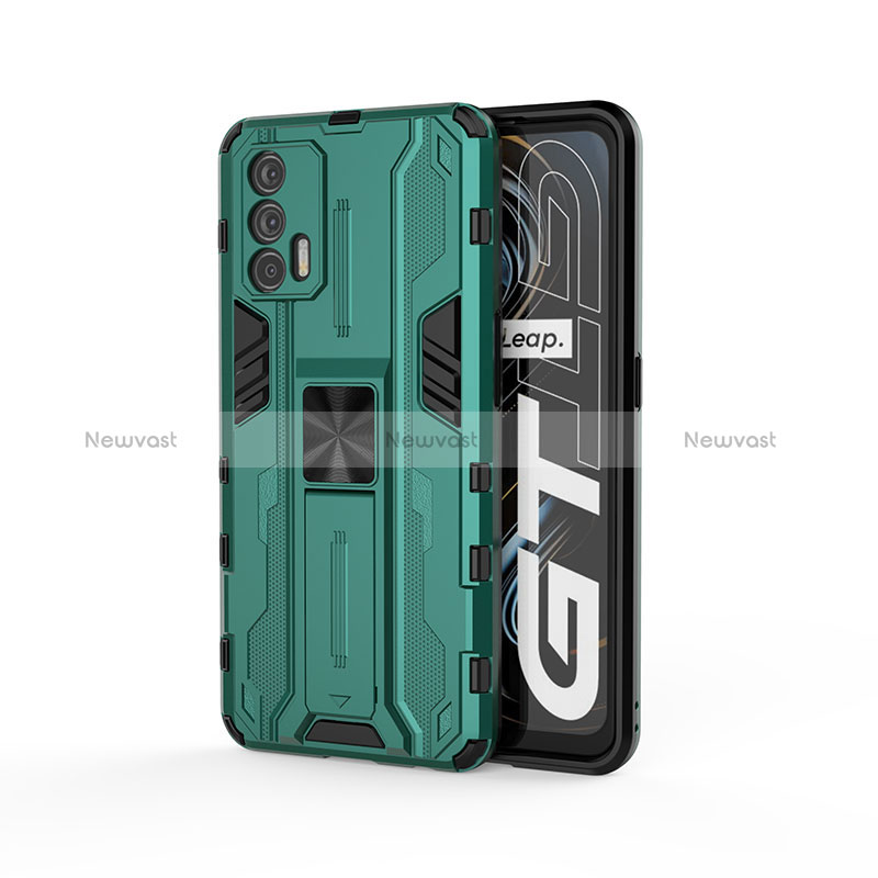 Silicone Matte Finish and Plastic Back Cover Case with Magnetic Stand KC1 for Realme GT 5G