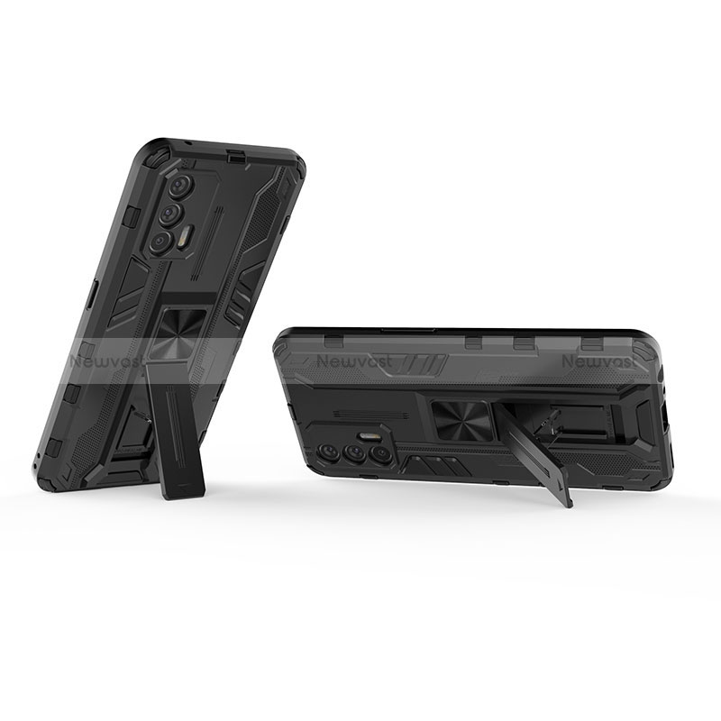 Silicone Matte Finish and Plastic Back Cover Case with Magnetic Stand KC1 for Realme GT 5G