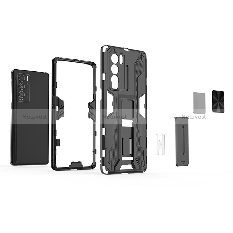 Silicone Matte Finish and Plastic Back Cover Case with Magnetic Stand KC1 for Realme GT Master Explorer 5G