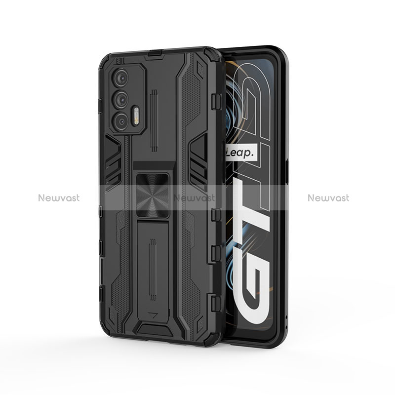 Silicone Matte Finish and Plastic Back Cover Case with Magnetic Stand KC1 for Realme GT Neo 2T 5G Black