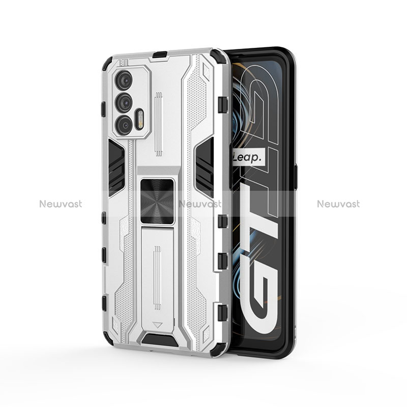 Silicone Matte Finish and Plastic Back Cover Case with Magnetic Stand KC1 for Realme GT Neo 2T 5G Silver