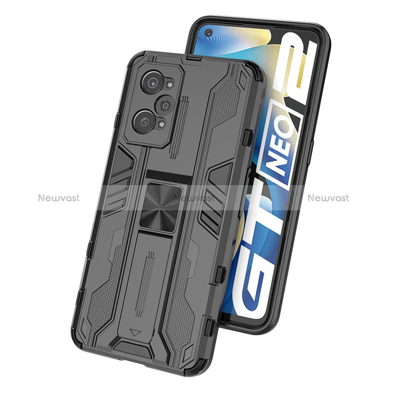 Silicone Matte Finish and Plastic Back Cover Case with Magnetic Stand KC1 for Realme GT Neo 3T 5G