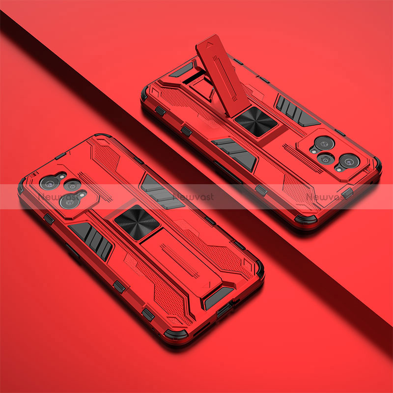 Silicone Matte Finish and Plastic Back Cover Case with Magnetic Stand KC1 for Realme GT Neo 3T 5G Red