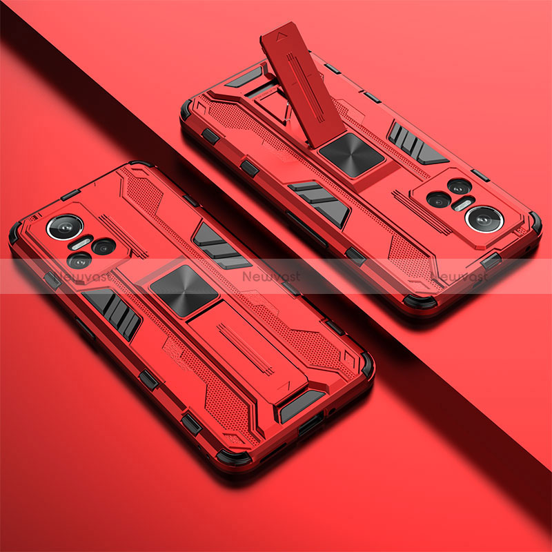 Silicone Matte Finish and Plastic Back Cover Case with Magnetic Stand KC1 for Realme GT Neo3 5G Red