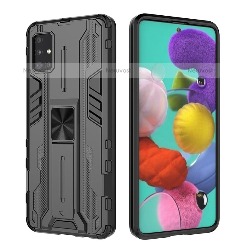 Silicone Matte Finish and Plastic Back Cover Case with Magnetic Stand KC1 for Samsung Galaxy A51 4G