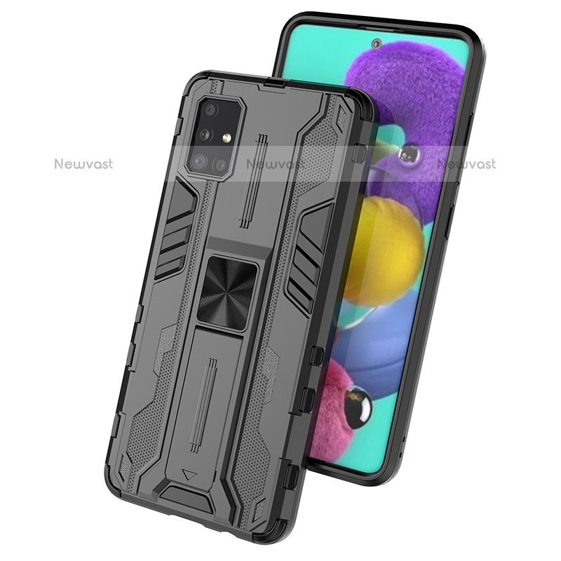 Silicone Matte Finish and Plastic Back Cover Case with Magnetic Stand KC1 for Samsung Galaxy A51 4G