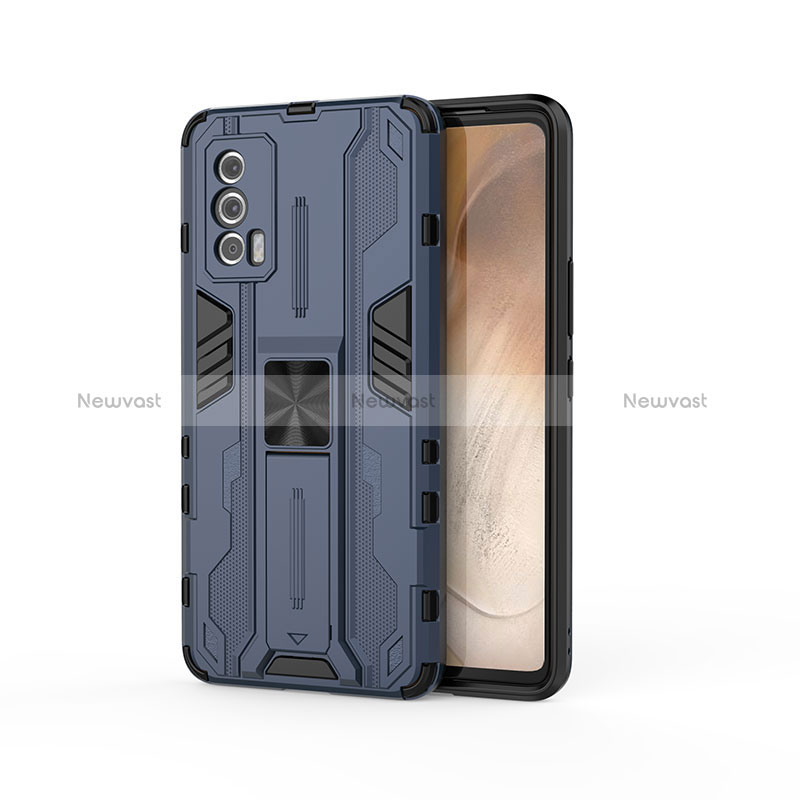 Silicone Matte Finish and Plastic Back Cover Case with Magnetic Stand KC1 for Vivo iQOO 7 India 5G