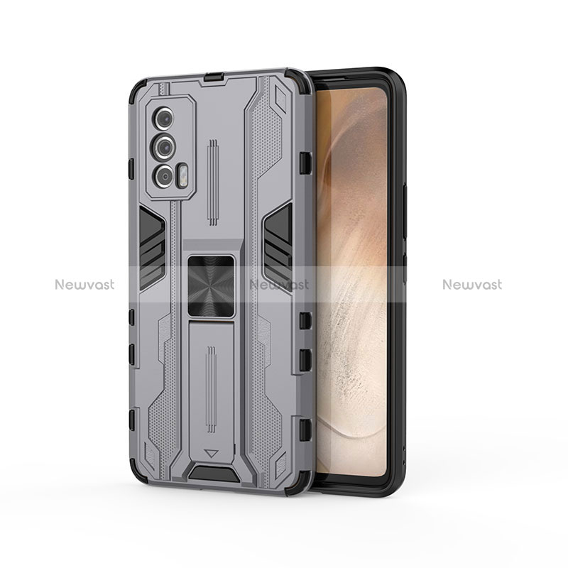 Silicone Matte Finish and Plastic Back Cover Case with Magnetic Stand KC1 for Vivo iQOO 7 India 5G