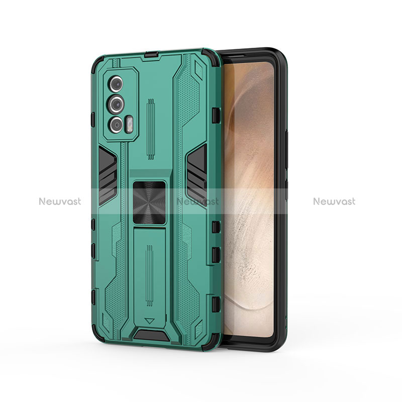 Silicone Matte Finish and Plastic Back Cover Case with Magnetic Stand KC1 for Vivo iQOO 7 India 5G