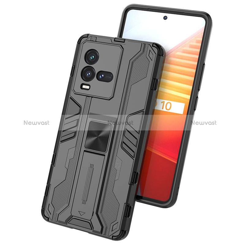 Silicone Matte Finish and Plastic Back Cover Case with Magnetic Stand KC1 for Vivo iQOO 9T 5G