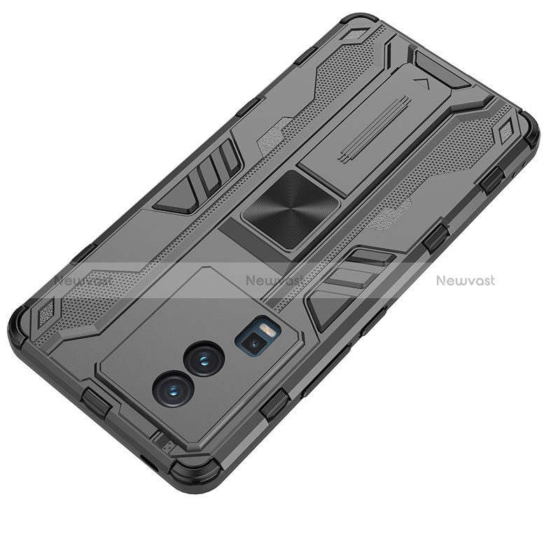 Silicone Matte Finish and Plastic Back Cover Case with Magnetic Stand KC1 for Vivo iQOO Neo7 SE