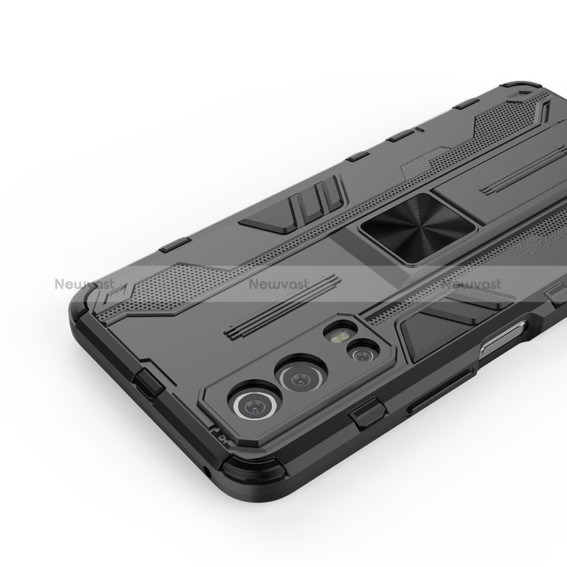 Silicone Matte Finish and Plastic Back Cover Case with Magnetic Stand KC1 for Vivo iQOO Z3 5G