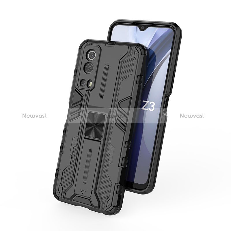 Silicone Matte Finish and Plastic Back Cover Case with Magnetic Stand KC1 for Vivo iQOO Z3 5G