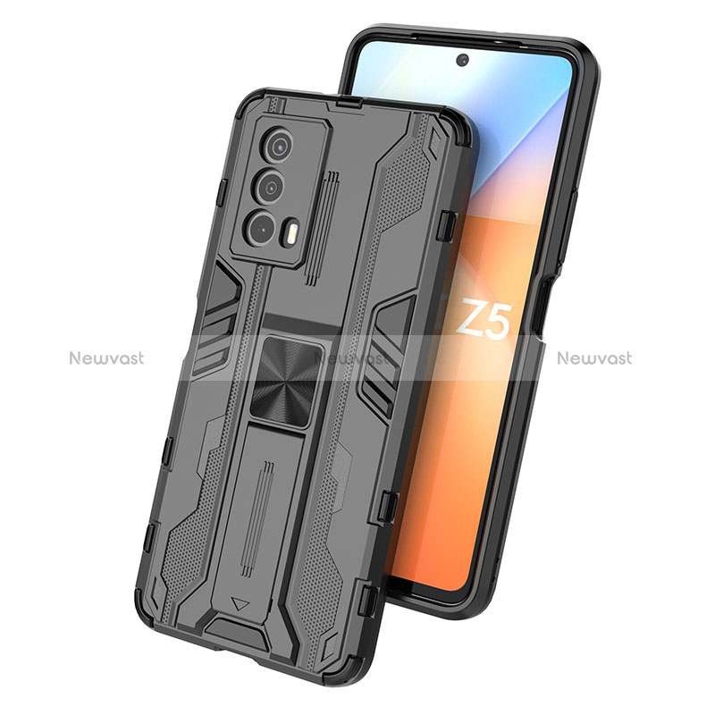 Silicone Matte Finish and Plastic Back Cover Case with Magnetic Stand KC1 for Vivo iQOO Z5 5G